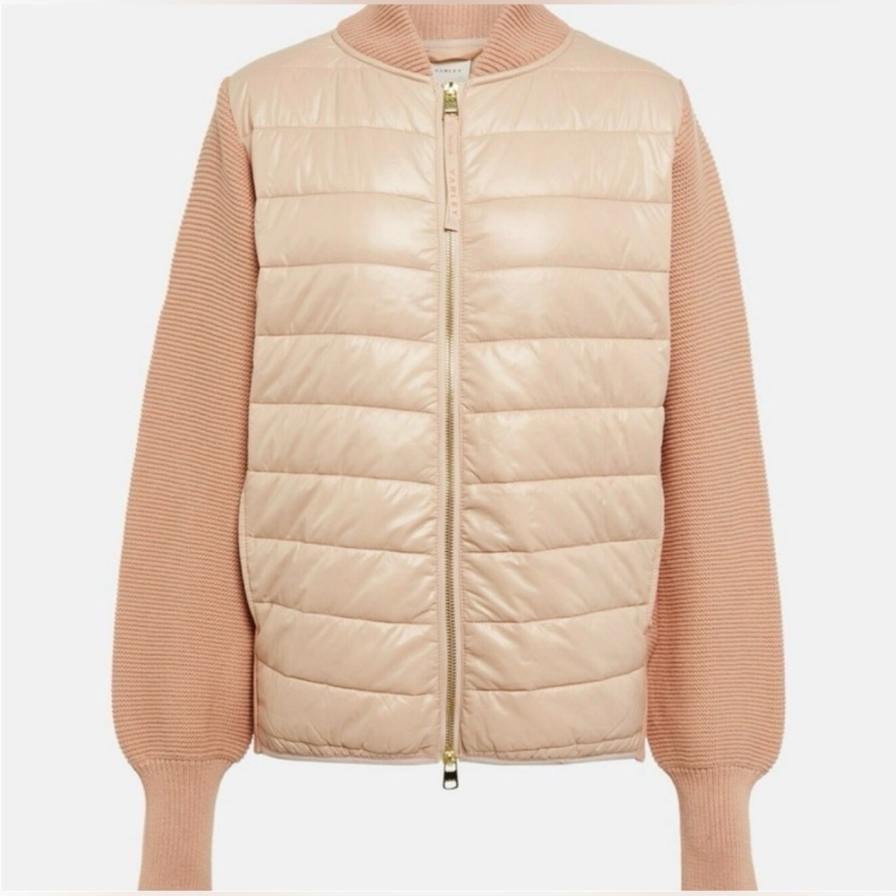 Varley Anthropologie Larkin Bomber Jacket in Rose Combination Knit Size Small